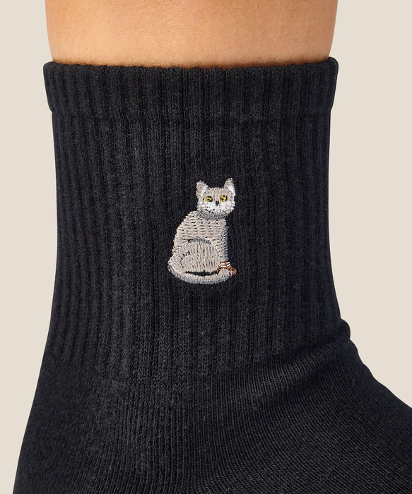 Grey Cat Grip Socks – Black