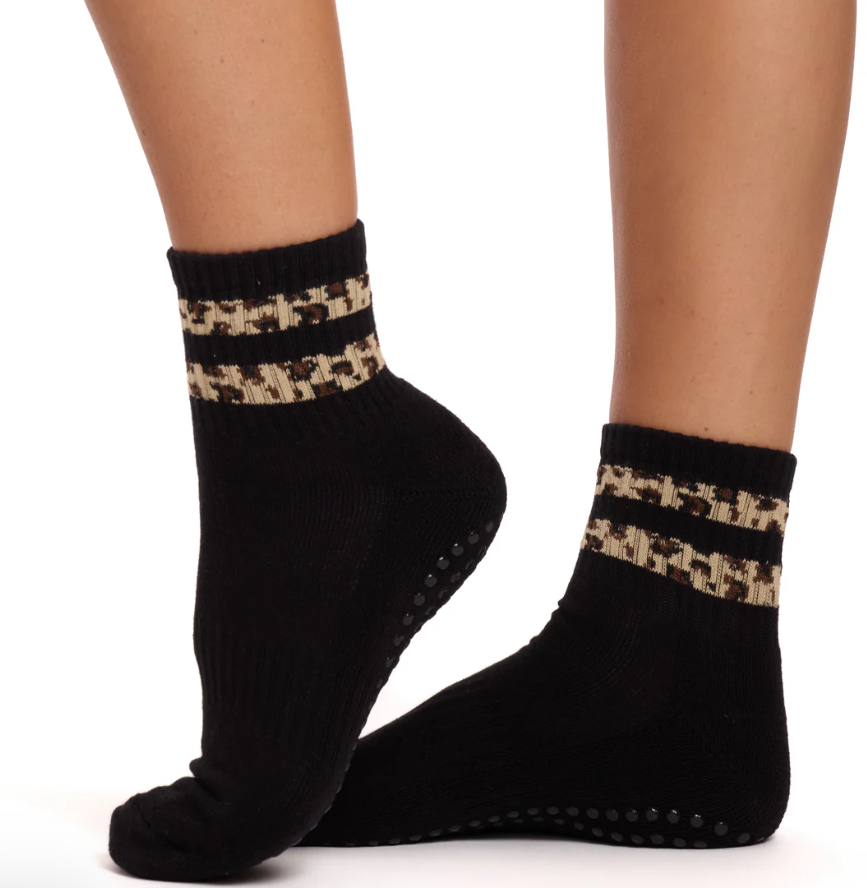 Black Cheetah Grip Socks