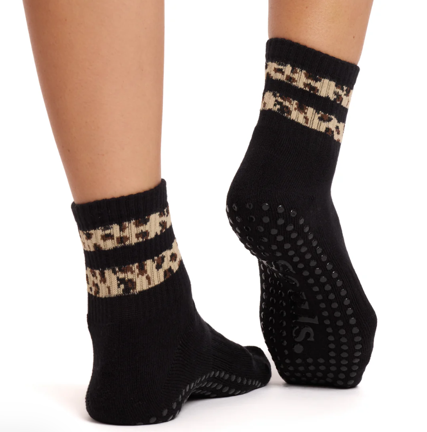 Black Cheetah Grip Socks