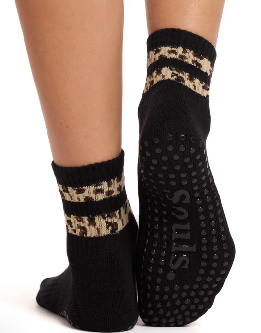 Black Cheetah Grip Socks