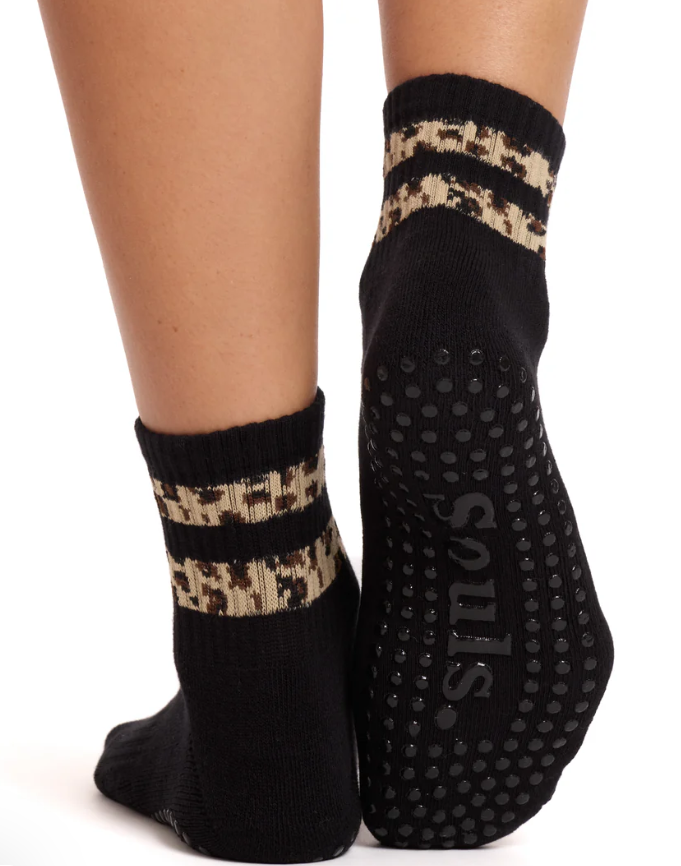 Black Cheetah Grip Socks
