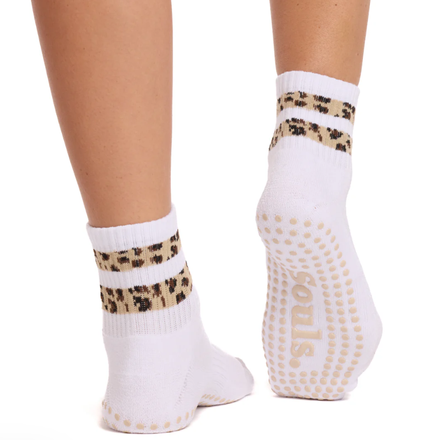 White Cheetah Grip Socks