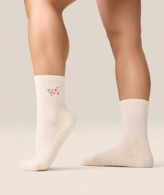Cherry Blossom Ivory Grip Sock