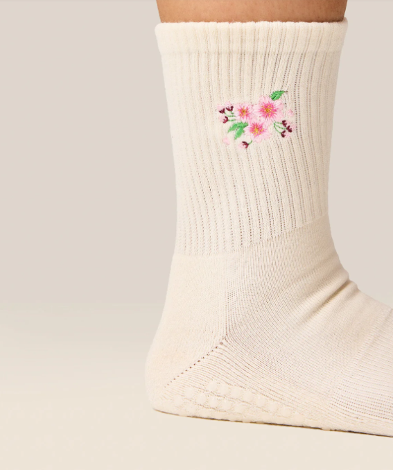 Cherry Blossom Ivory Grip Sock