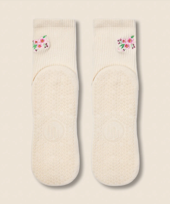 Cherry Blossom Ivory Grip Sock