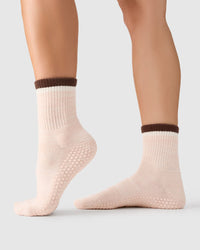 Crew Grip Socks - Block Stripes Soft Pink Marle & Espresso — detail view 2