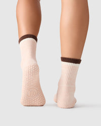 Crew Grip Socks - Block Stripes Soft Pink Marle & Espresso — detail view 3