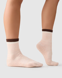 Crew Grip Socks - Block Stripes Soft Pink Marle & Espresso — detail view 4