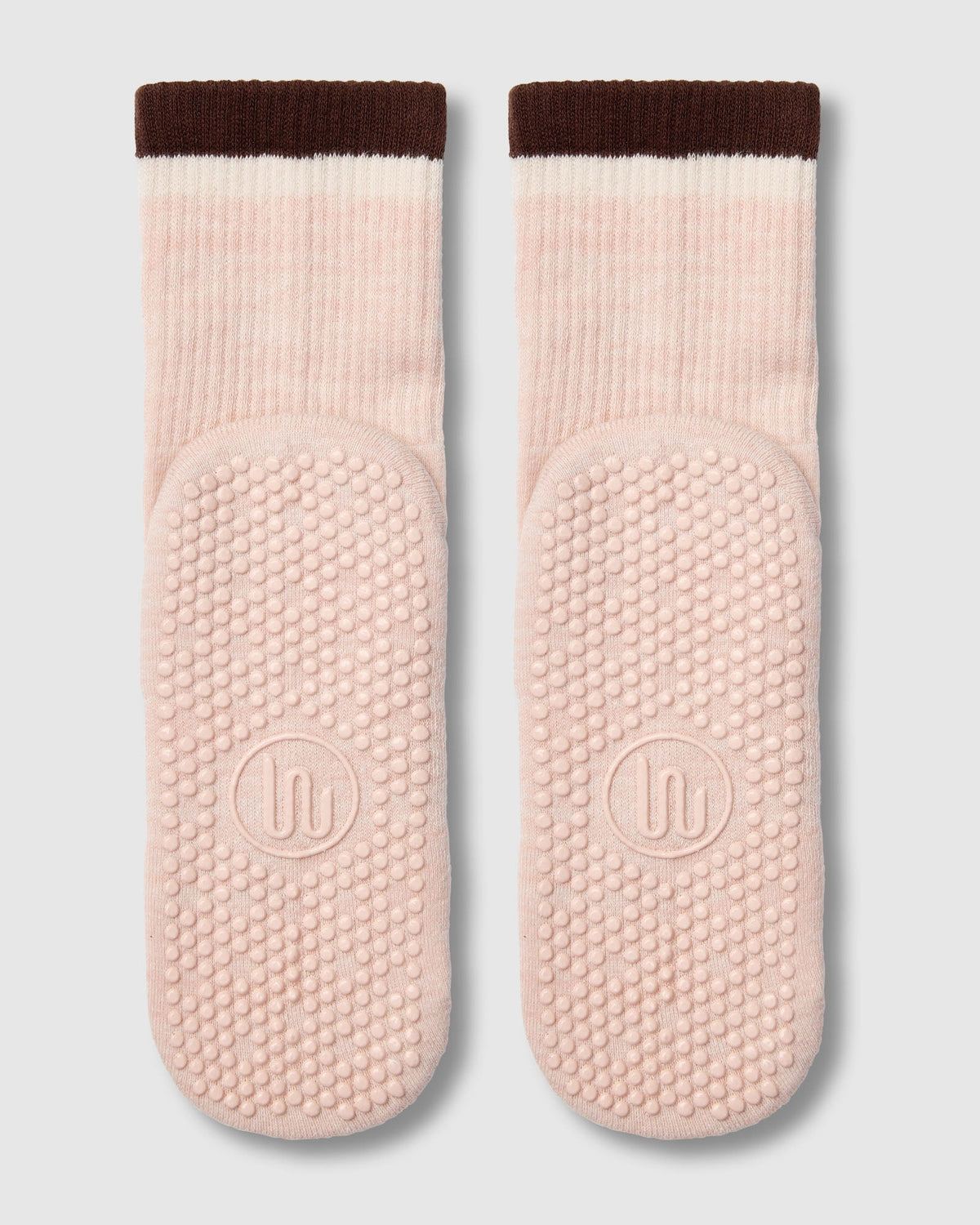 Crew Grip Socks - Block Stripes Soft Pink Marle & Espresso — detail view 5