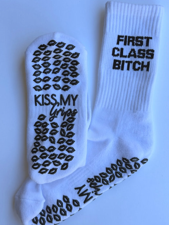 First Class Bitch Grip Sock – White