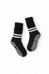 Healing Heels Blackout black slouch grip socks with white varsity stripes