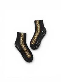Healing Heels Cheetah Core Black ankle grip socks with cheetah side stripes