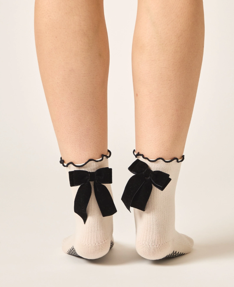 Lucky Honey Juliet Grip Sock in Black Velvet detail 4