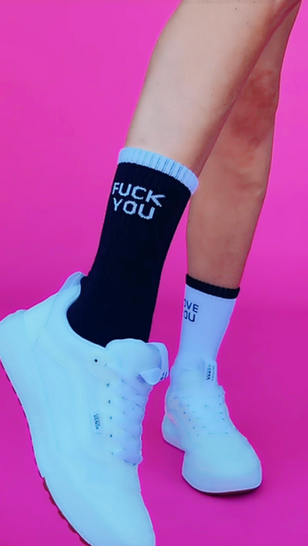 Love You / F* You Grip Sock – Black & White Mix Match