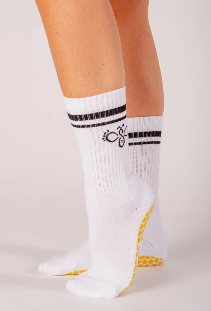 Meli-Stripe White Grip Socks- Melisoles