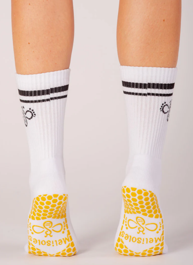 Meli-Stripe White Grip Socks- Melisoles