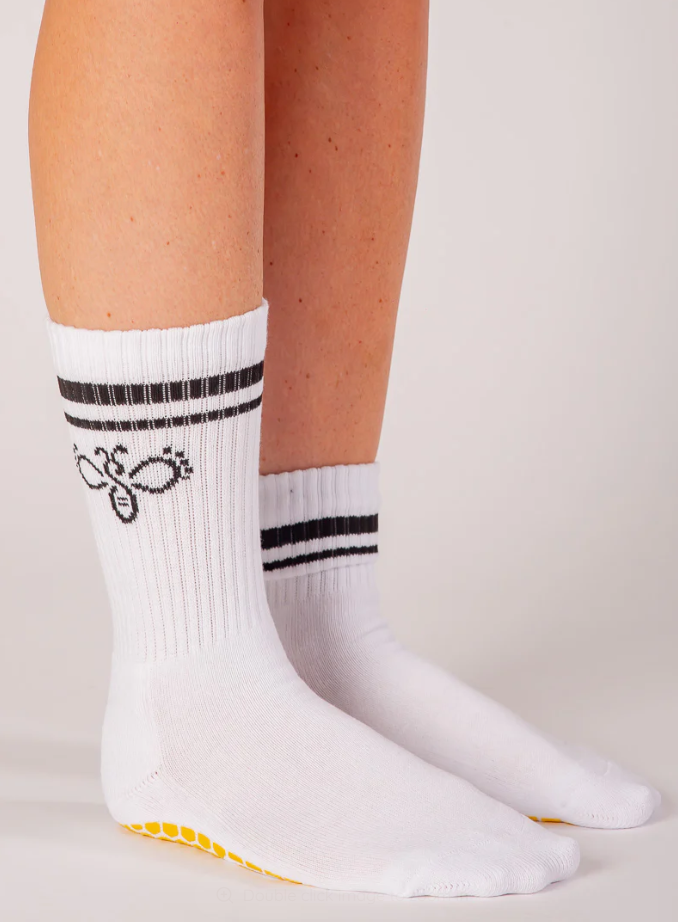 Meli-Stripe White Grip Socks- Melisoles