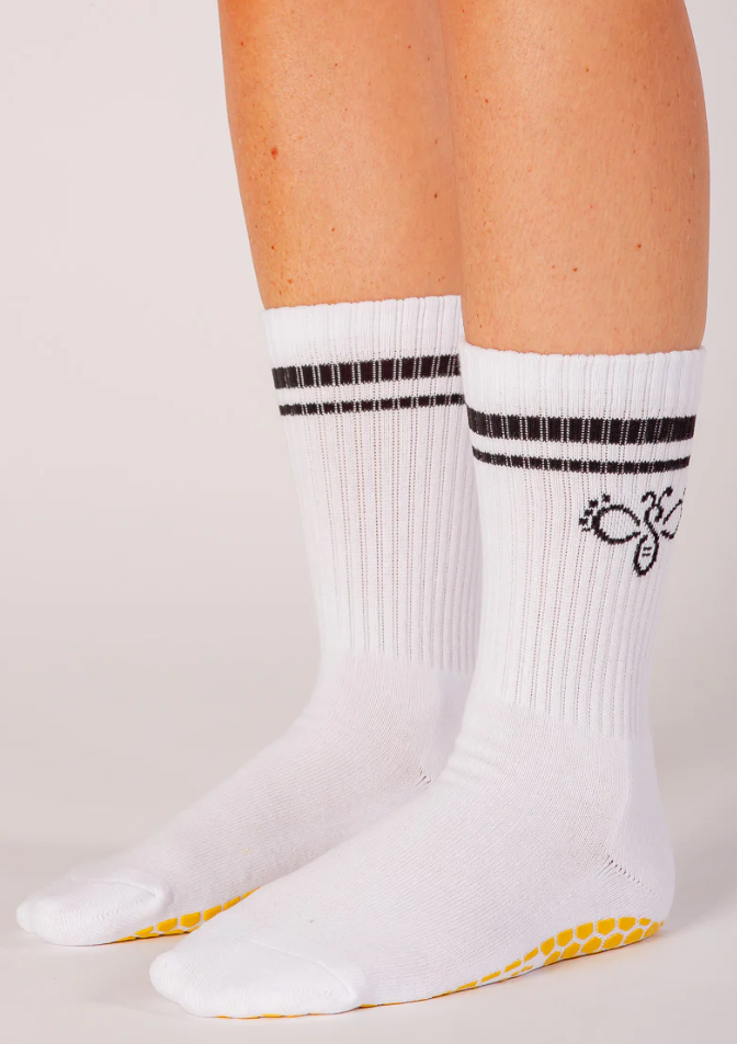 Meli-Stripe White Grip Socks- Melisoles