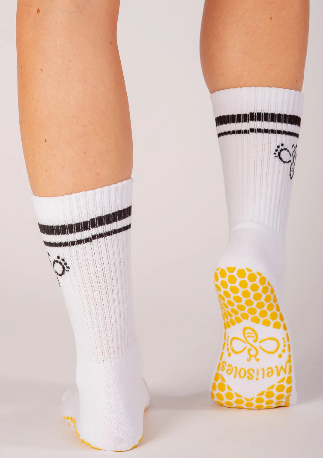 Meli-Stripe White Grip Socks- Melisoles