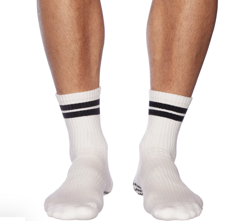 Men's White Crew Grip Socks