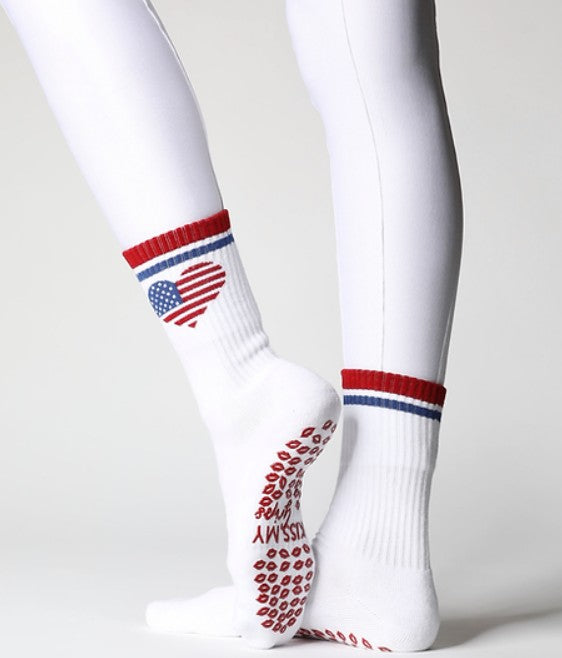 Red White & Kisses Grip Sock