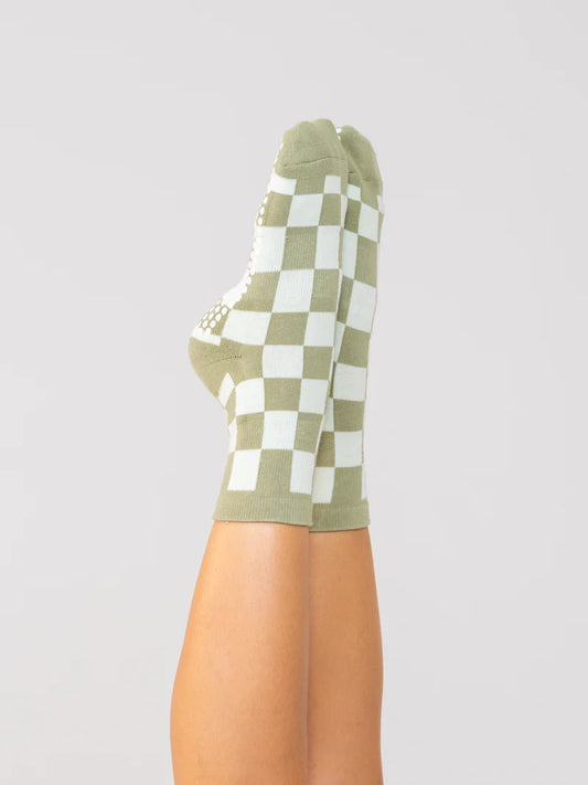 Studio Grip Sock – Olive Check