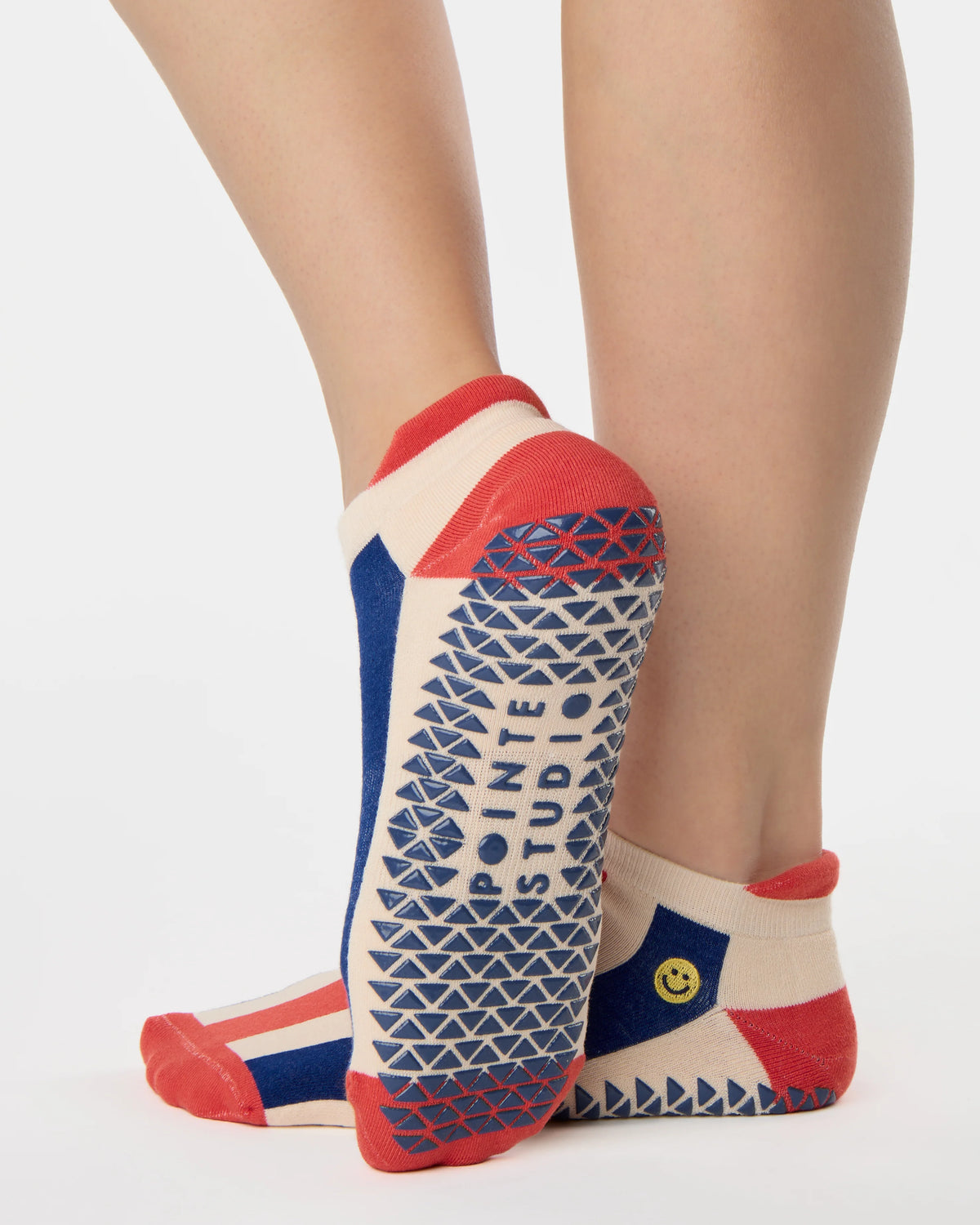 Stripes Smiley Full Foot Grip Sock – Red/Blue