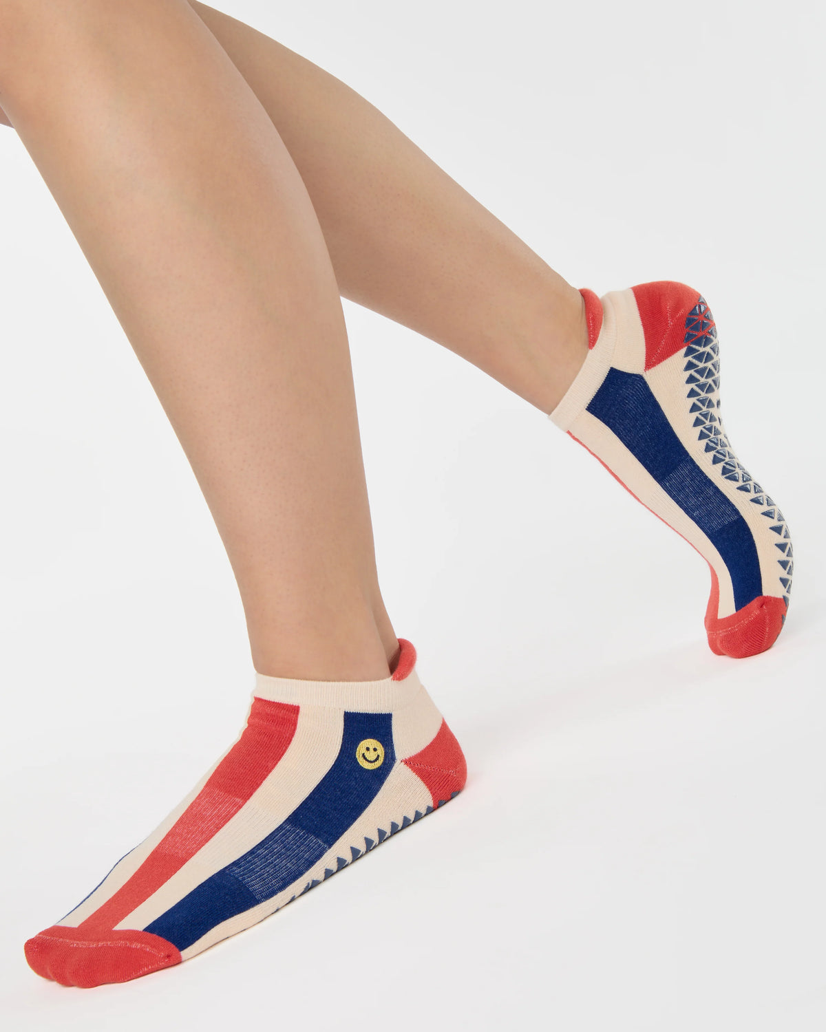 Stripes Smiley Full Foot Grip Sock – Red/Blue