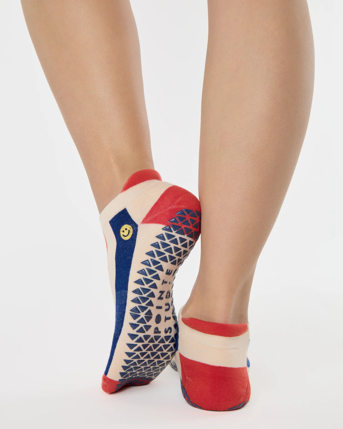 Stripes Smiley Full Foot Grip Sock – Red/Blue