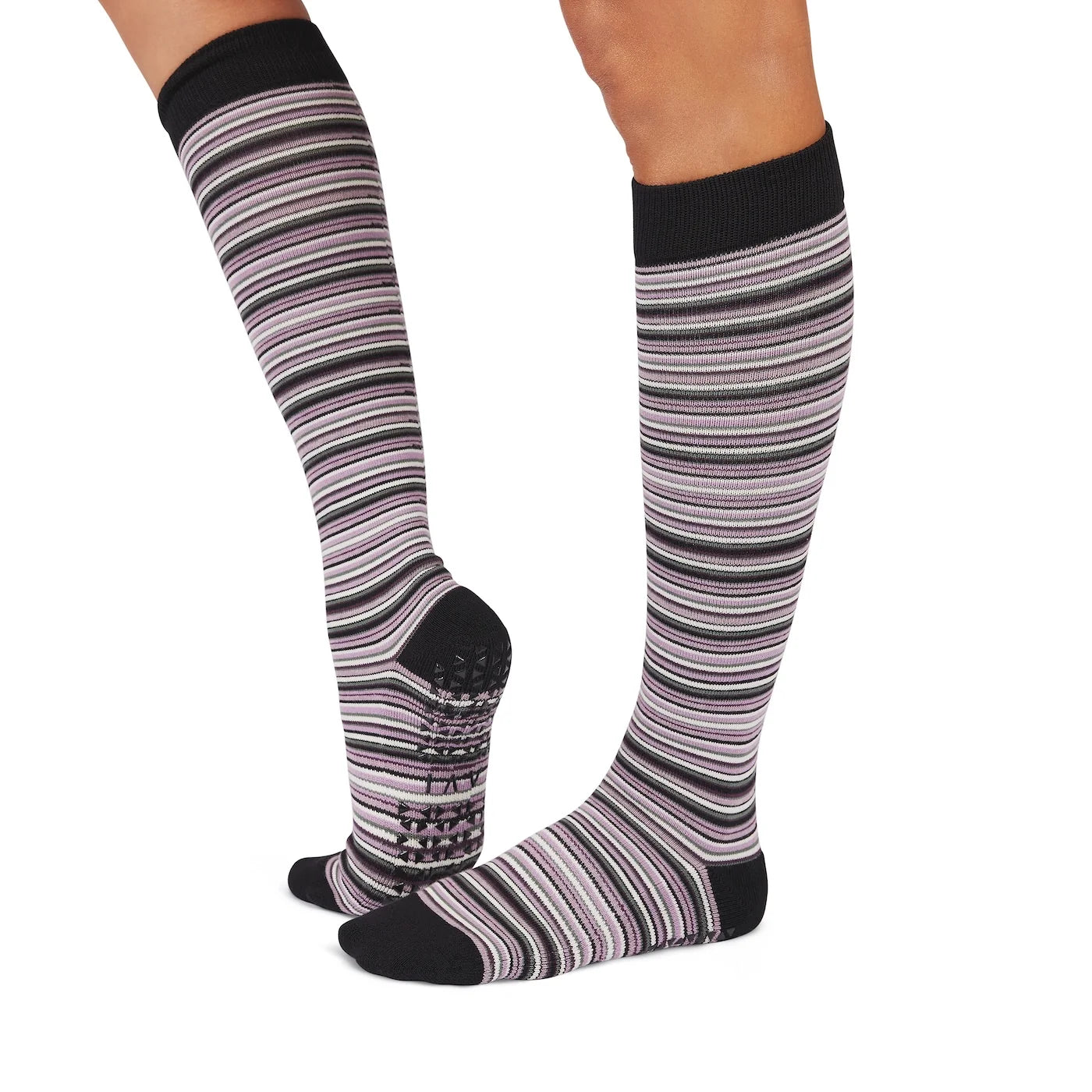 Jane Knee High Grip Sock - Fig Stripe