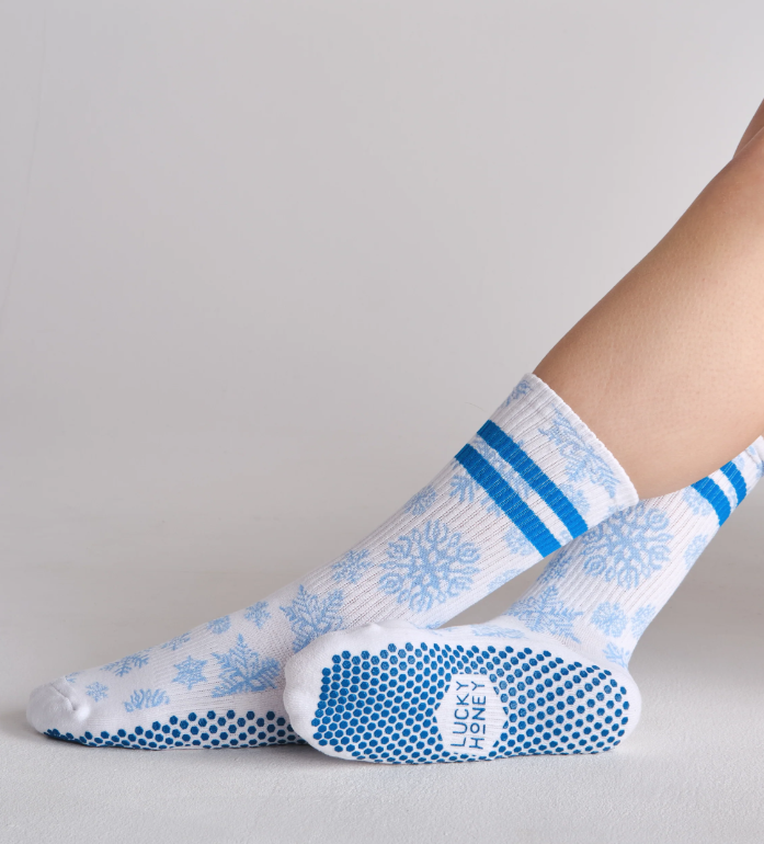 The Tall Tube Print Grip Sock - Snowflake