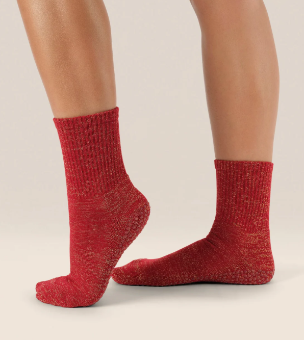 Crew Non Slip Grip Socks - Tinsel Ruby