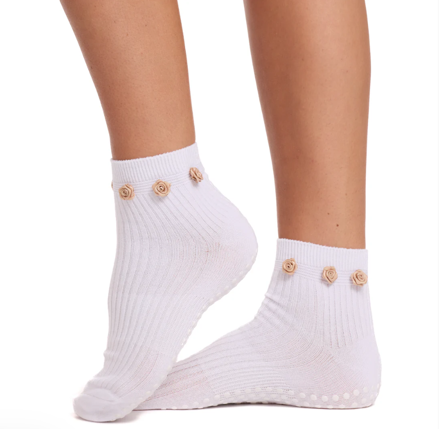 White Flower Grip Sock