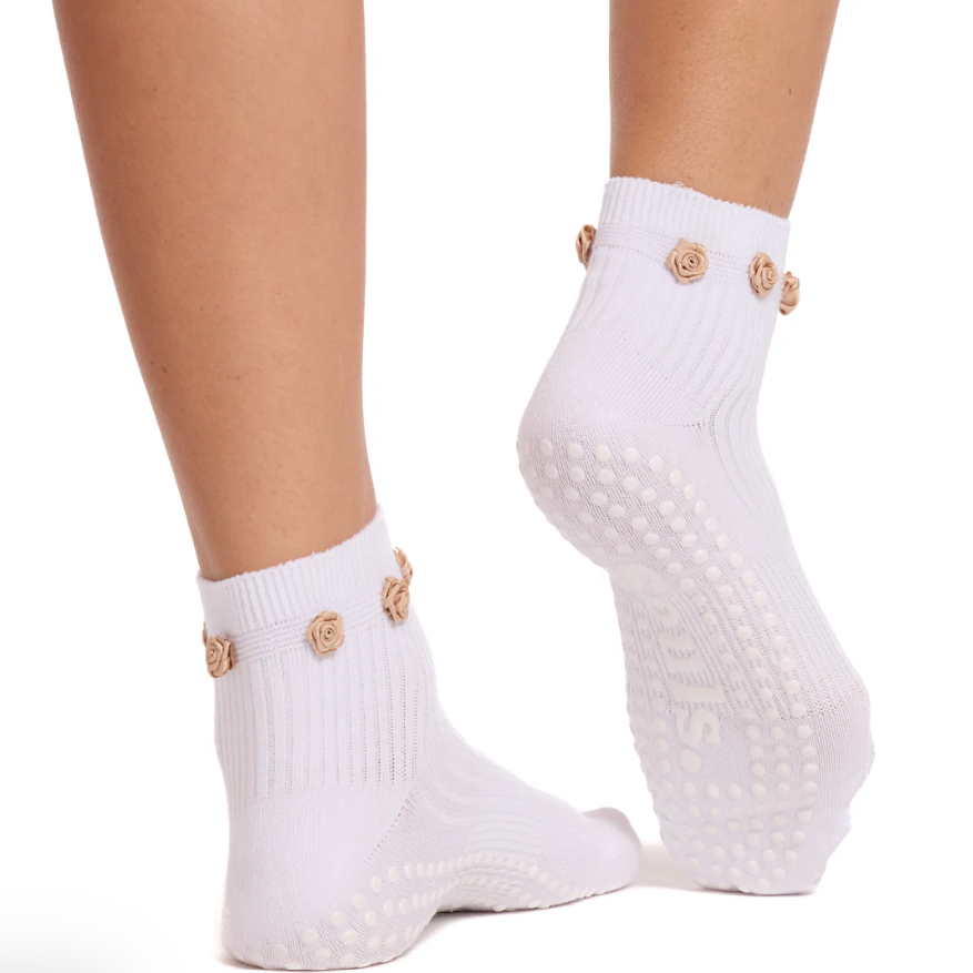 White Flower Grip Sock