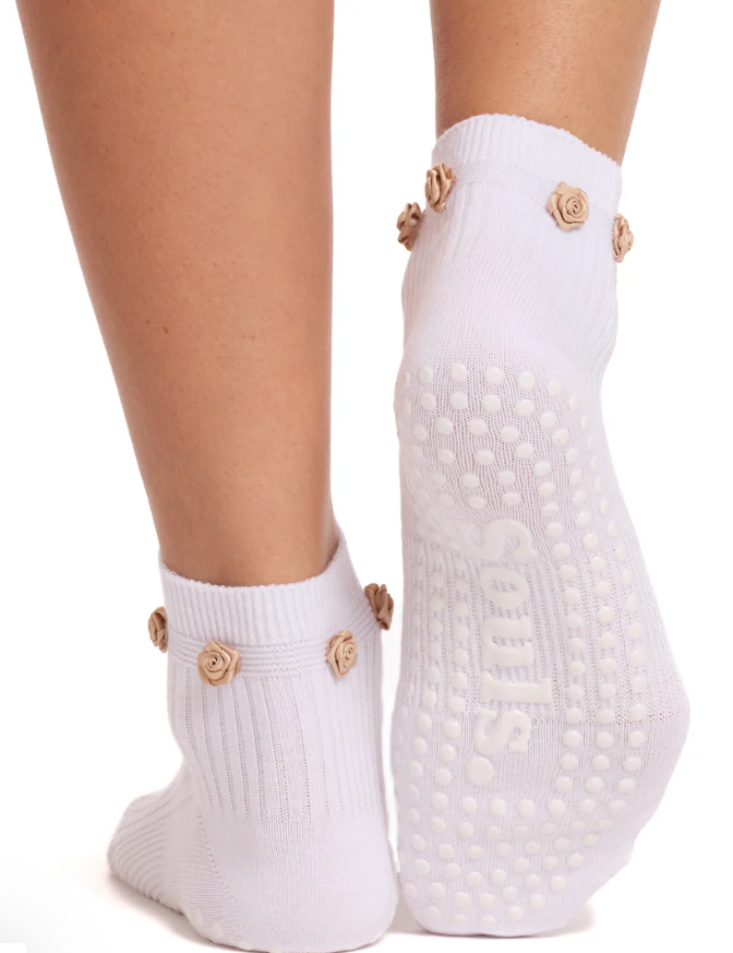 White Flower Grip Sock
