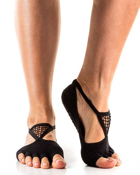 Arebesk Muse Open Toe Grip Socks in black, front studio view