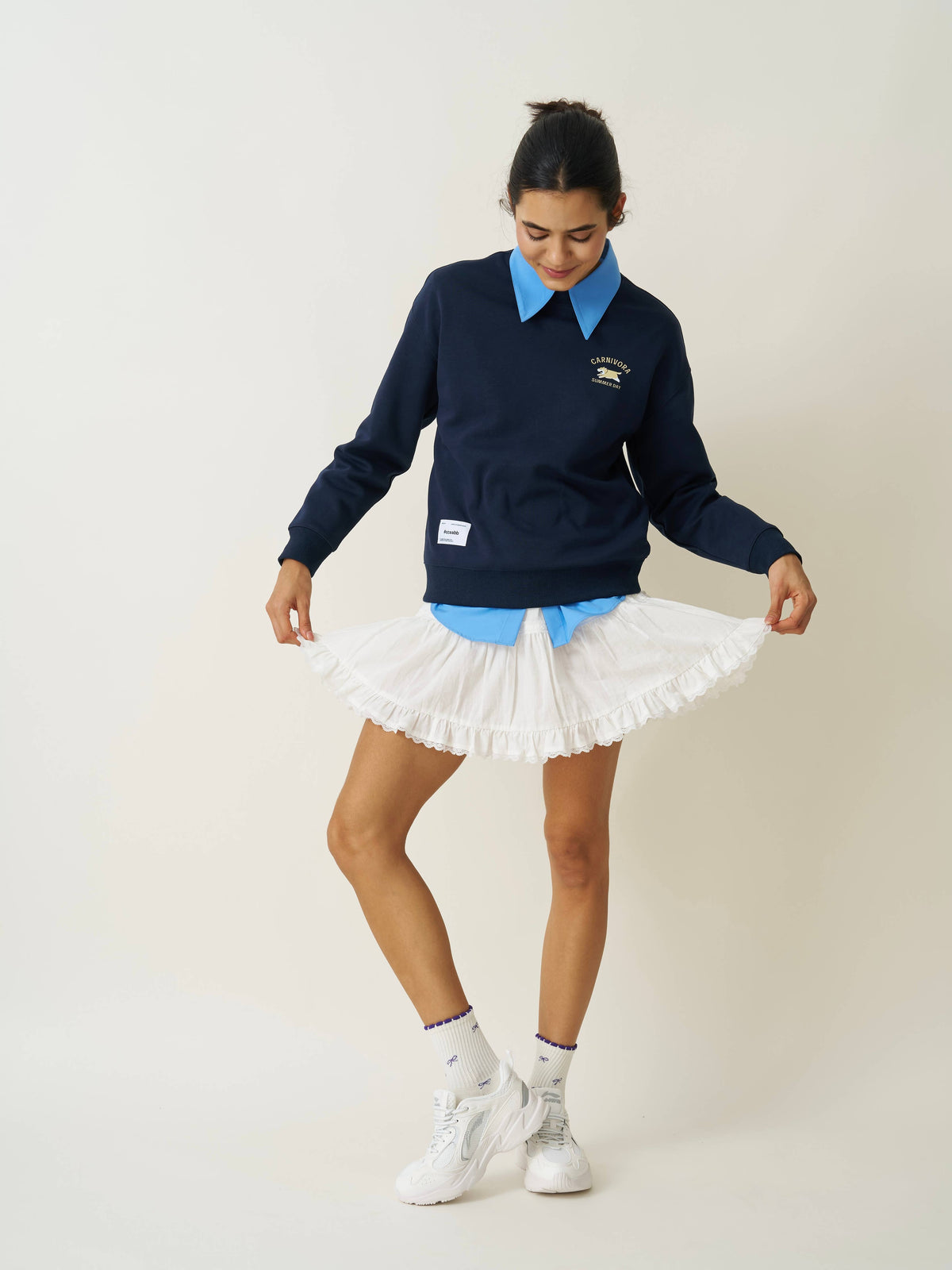 🎀 Mini Bow Petal Grip Sock - Indigo