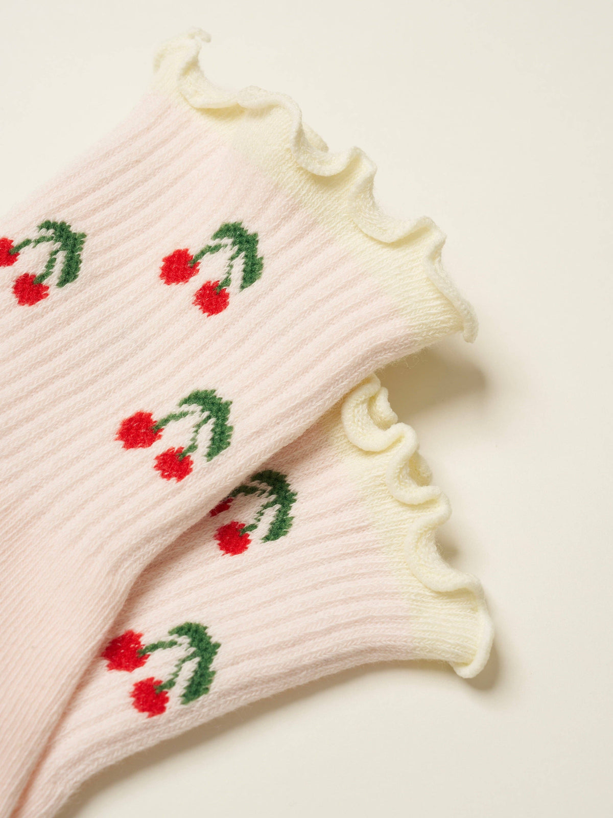 🍒 Cherry Ruffle Grip Sock – Baby Pink