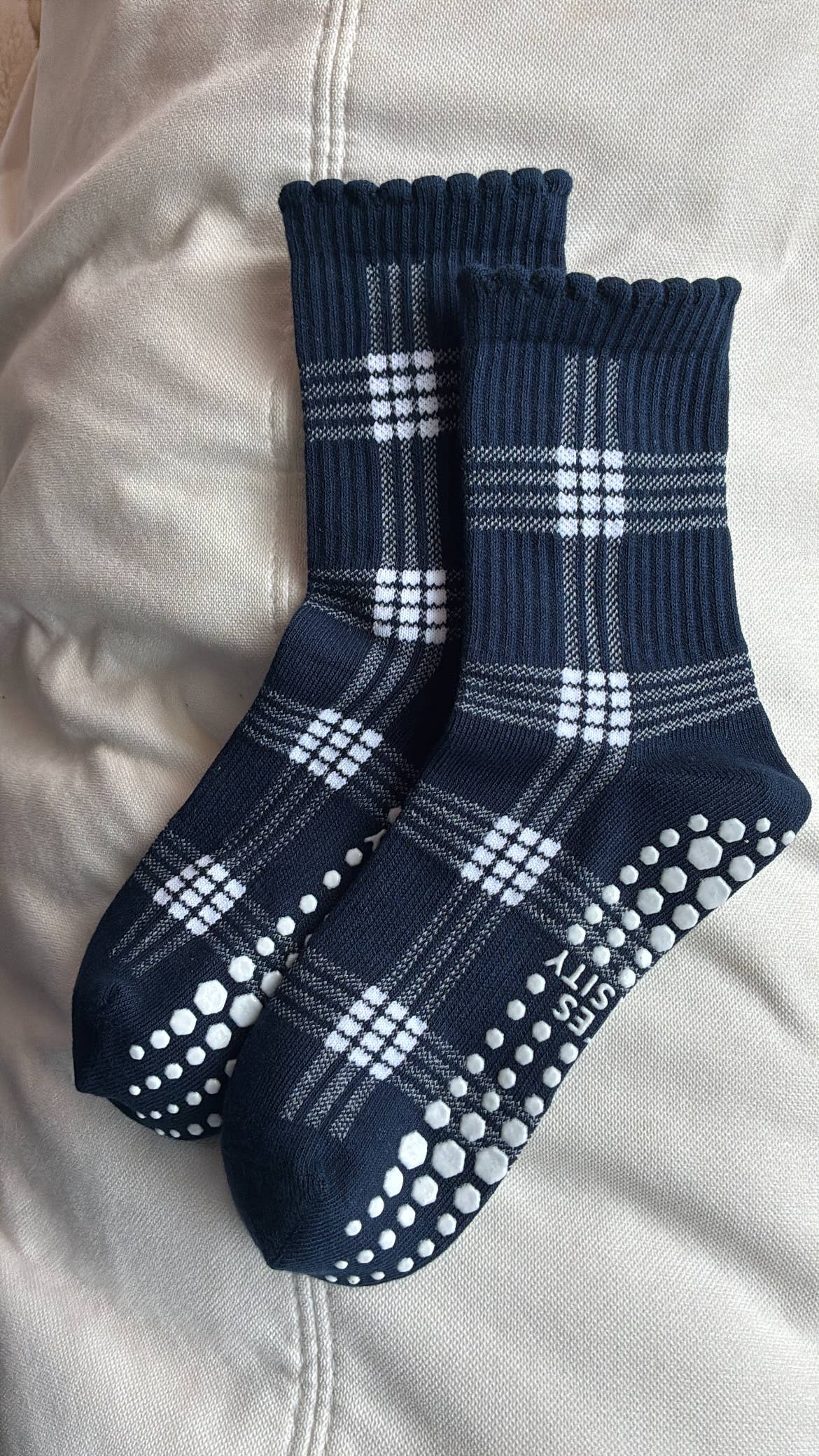 BROOKLYN PLAID NAVY grip socks by Pilates University 1883 — product image 2