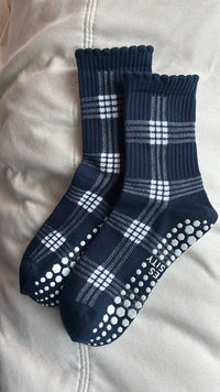 BROOKLYN PLAID NAVY grip socks by Pilates University 1883 — product image 2