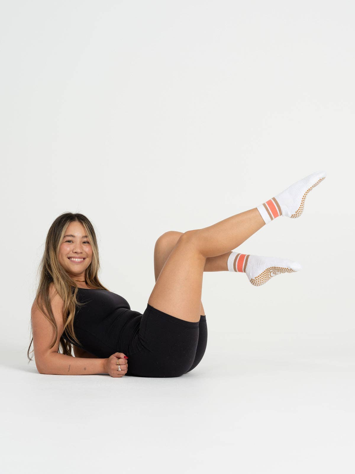 🌅 Campus Quarter Grip Sock – Coral + Dune