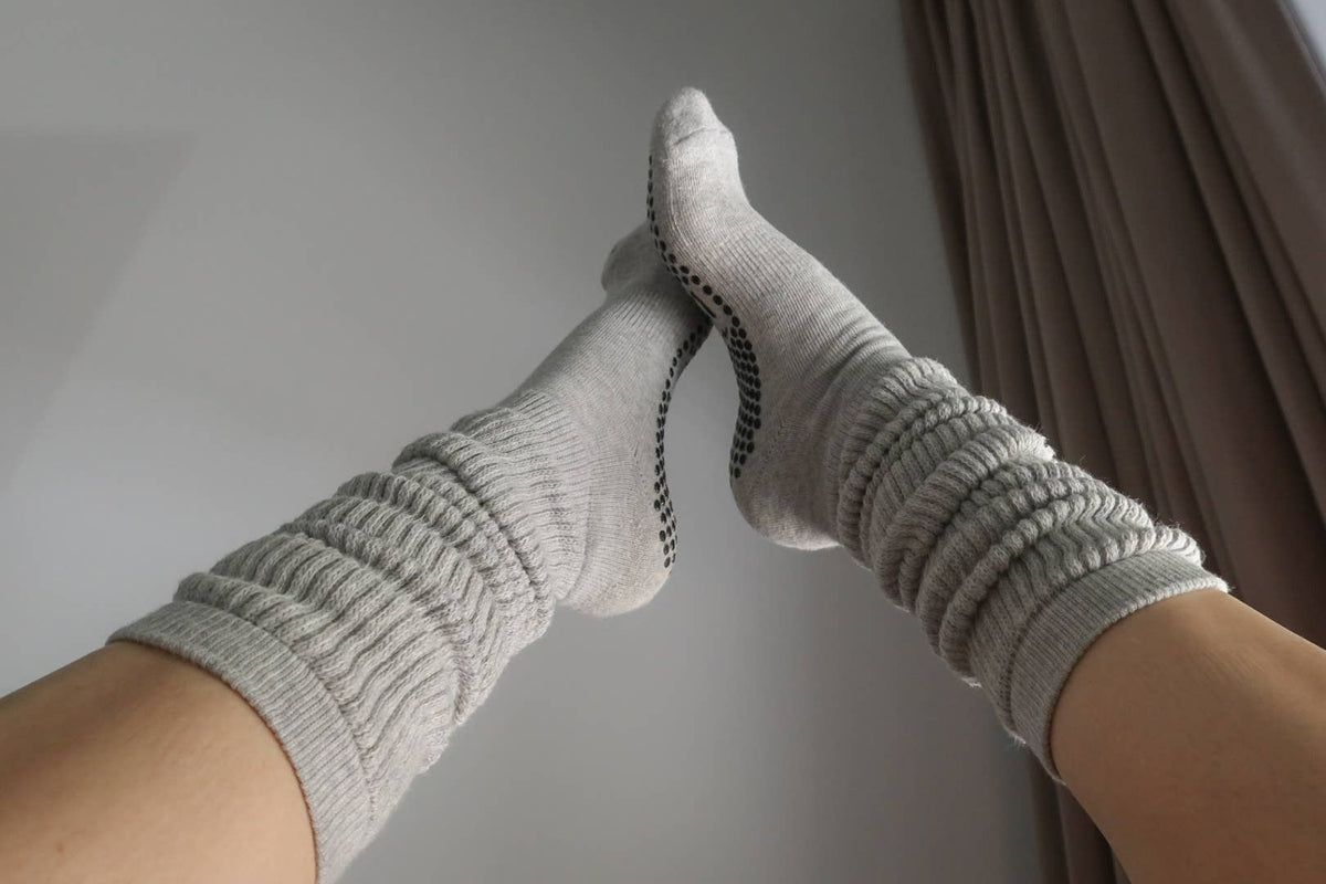 Gray Scrunch Grip Socks