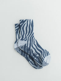 TCC Zebra Pilates grip sock in Slate Blue Zebra