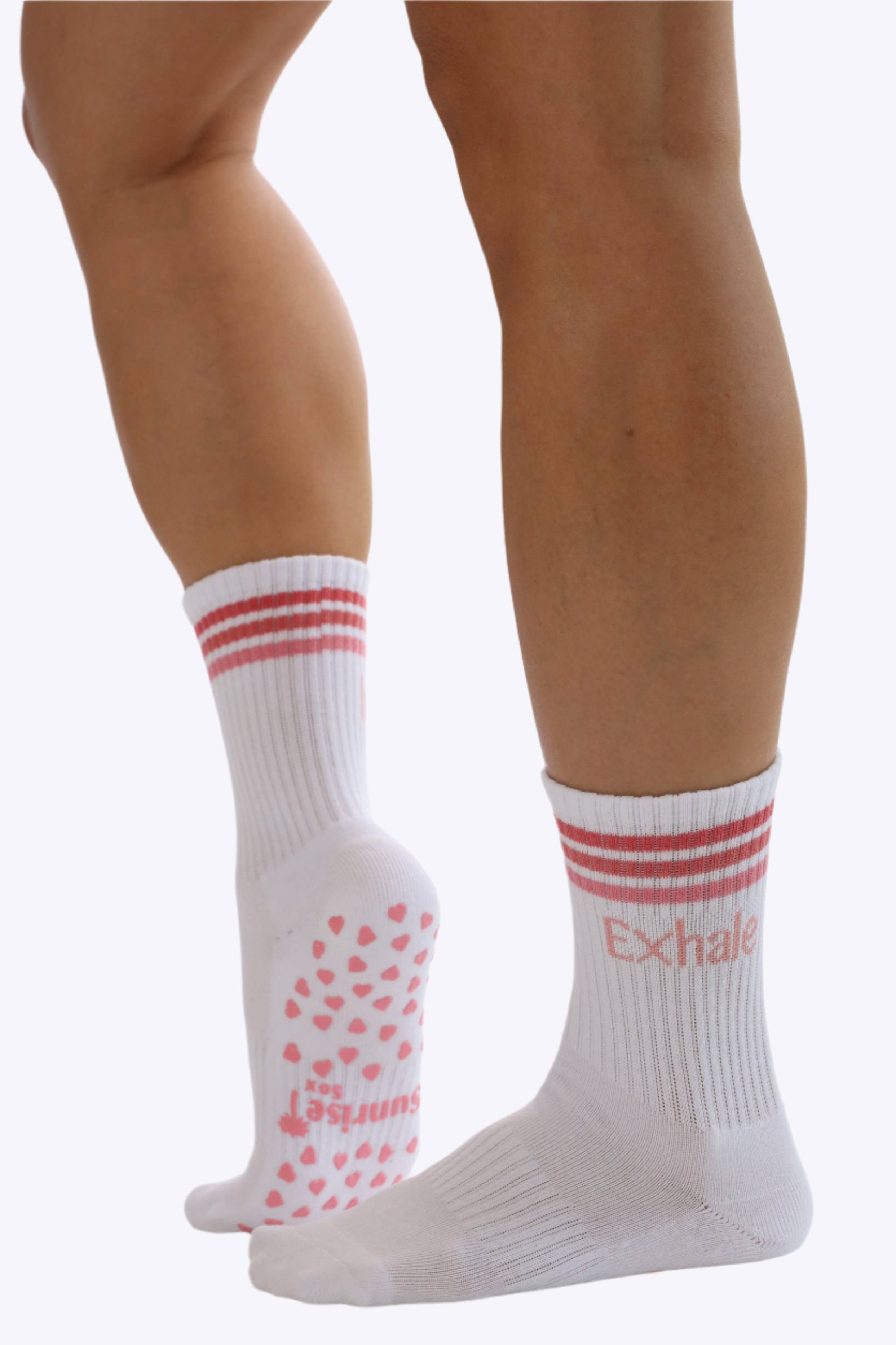 Inhale & Exhale Pink Grip Sox
