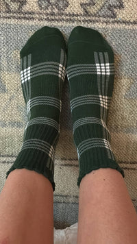 BROOKLYN PLAID GREEN grip socks by Pilates University 1883 — product image 2