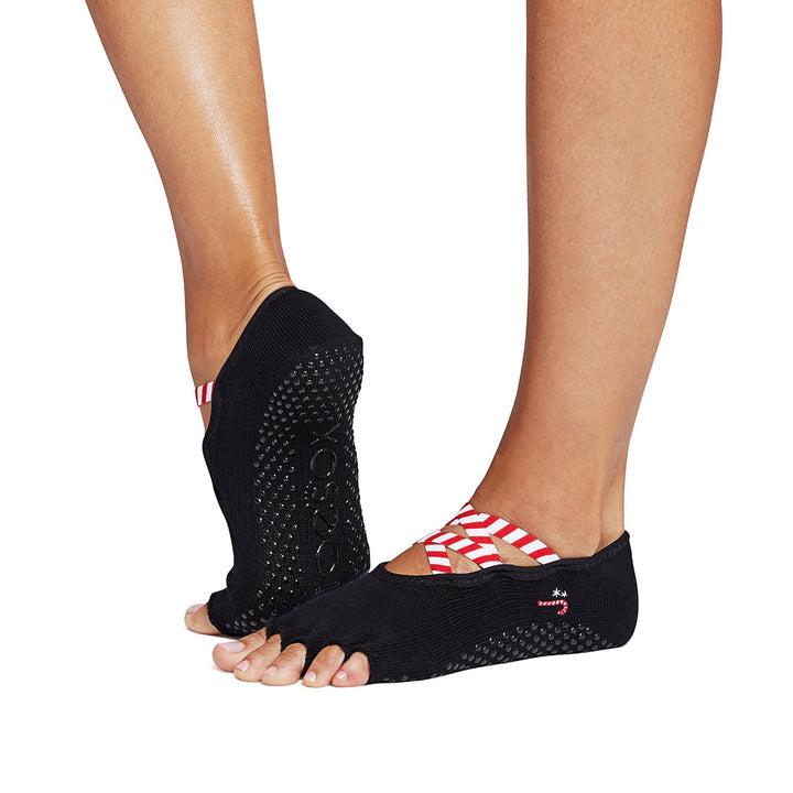ToeSox Half Toe Elle Candy Cane Lane grip sock alternate view