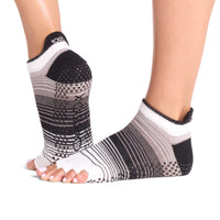 ToeSox Half Toe Low Rise Coconut Stripe grip sock front view