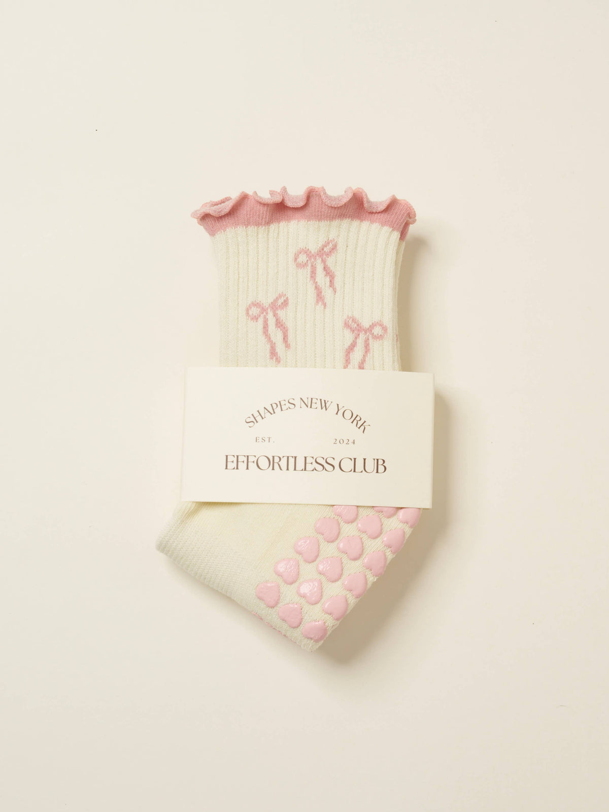 Effortless Club Bow Ruffle Grip Sock - Soft Pink