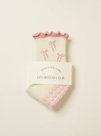 Effortless Club Bow Ruffle Grip Sock - Soft Pink