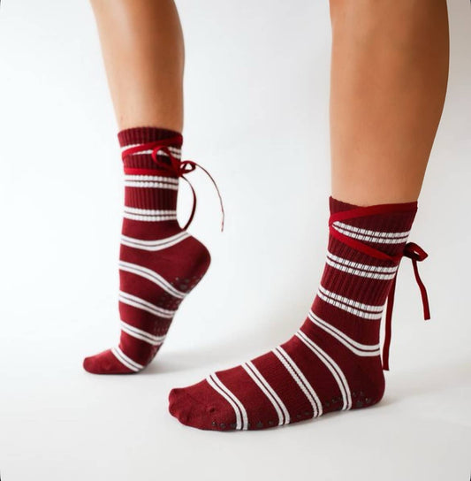 The Sporty Ballerina – Burgundy grip socks by Pilates University 1883 — product image 1